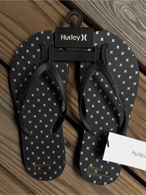 NWT Hurley Black Geo Print Thong Flip Flops Size Small 5/6